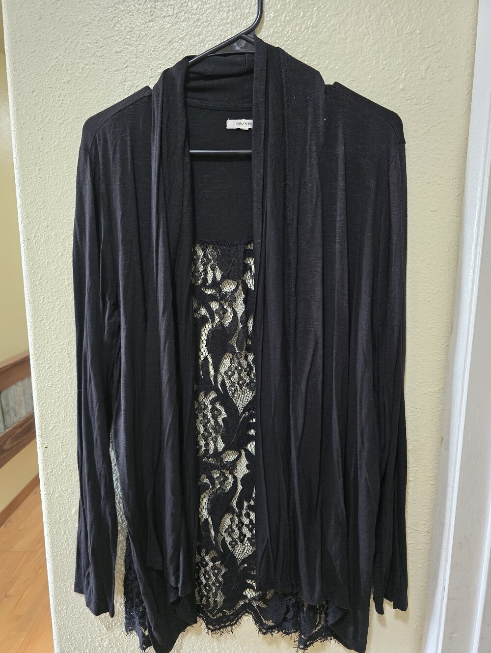 Maurices Black Lace-Trim Open Front Women's Sweater Cardigan